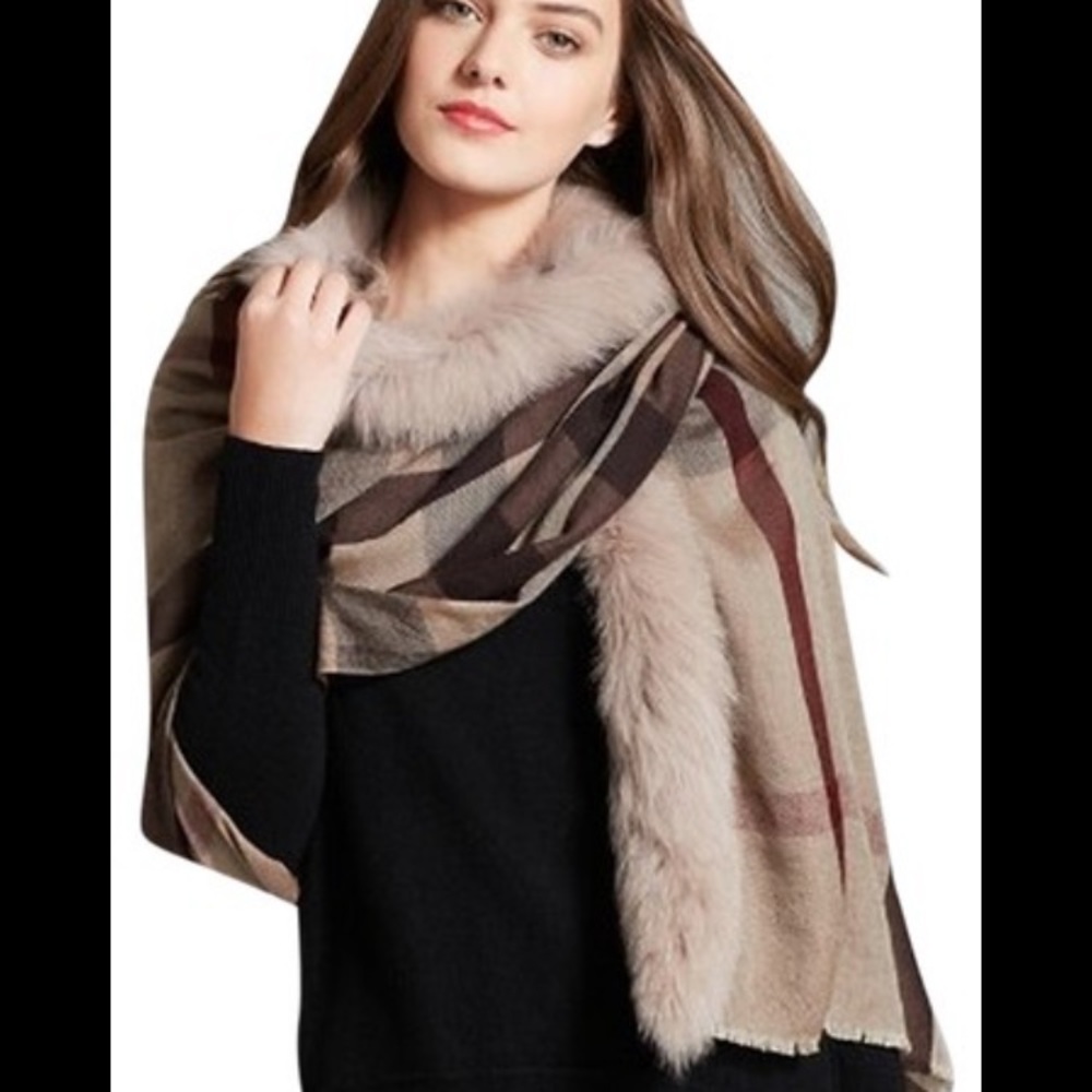 Burberry fox trimmed half mega check lightweight scarf